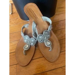 MYSTIQUE WHITE silver CHAIN SANDAL THONG SIZE 10